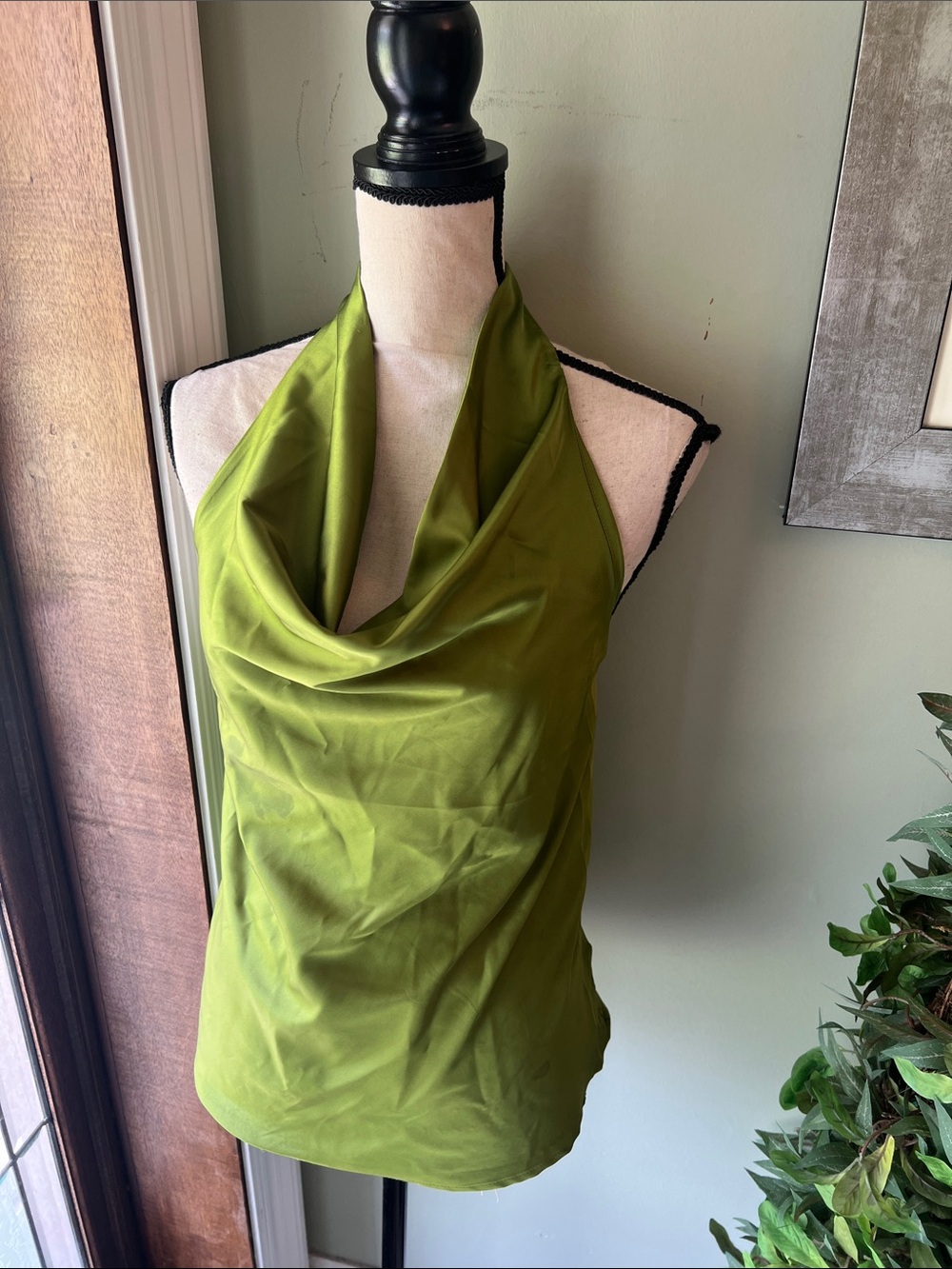 Olive Green Halter Cowl Neck Women's Dress - Picture 2 of 8